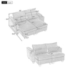 MAYEERTY Convertible Chaise Loveseat Sofa Bed Corduroy Sleeper Sofa with Ports Two Cup Holders for Living Room Gray