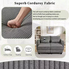 MAYEERTY Convertible Chaise Loveseat Sofa Bed Corduroy Sleeper Sofa with Ports Two Cup Holders for Living Room Gray