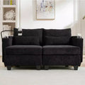 MAYEERTY Convertible Chaise Loveseat Sofa Bed Corduroy Sleeper Sofa with Ports Two Cup Holders for Living Room Black