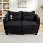 MAYEERTY Convertible Chaise Loveseat Sofa Bed Corduroy Sleeper Sofa with Ports Two Cup Holders for Living Room Black