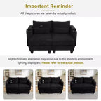MAYEERTY Convertible Chaise Loveseat Sofa Bed Corduroy Sleeper Sofa with Ports Two Cup Holders for Living Room Black