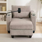 MAYEERTY Convertible Chaise Sofa Bed Corduroy Sleeper Sofa with Ports Cup Holders Ample Storage Space for Living Room Brown