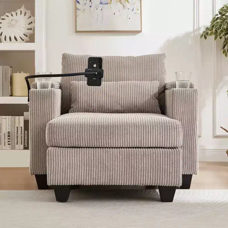 MAYEERTY Canapé convertible en velours côtelé avec ports, porte-gobelets et grand espace de rangement pour salon, marron