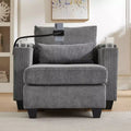 MAYEERTY Convertible Chaise Sofa Bed Corduroy Sleeper Sofa with Ports Cup Holders Ample Storage Space for Living Room Gray