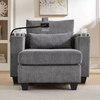 MAYEERTY Convertible Chaise Sofa Bed Corduroy Sleeper Sofa with Ports Cup Holders Ample Storage Space for Living Room Gray