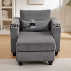 MAYEERTY Convertible Chaise Sofa Bed Corduroy Sleeper Sofa with Ports Cup Holders Ample Storage Space for Living Room Gray