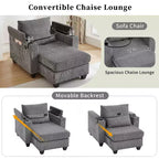MAYEERTY Convertible Chaise Sofa Bed Corduroy Sleeper Sofa with Ports Cup Holders Ample Storage Space for Living Room Gray