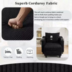 MAYEERTY Convertible Chaise Sofa Bed Corduroy Sleeper Sofa with Ports Cup Holders Ample Storage Space for Living Room Black