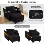 MAYEERTY Convertible Chaise Sofa Bed Corduroy Sleeper Sofa with Ports Cup Holders Ample Storage Space for Living Room Black
