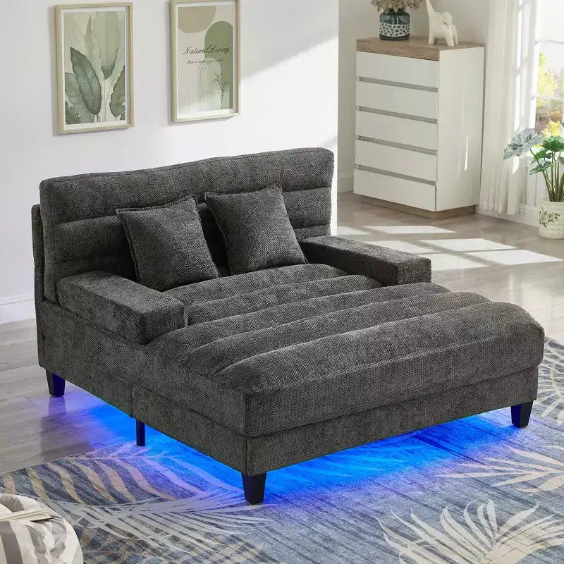 MAYEERTY Canapé chaise longue moderne 57,1 Canapé-lit en chenille avec dossier réglable pour salon Gris