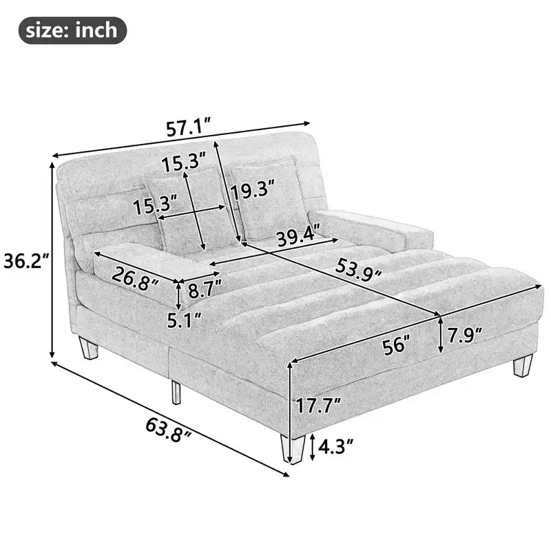 MAYEERTY Canapé chaise longue moderne 57,1 Canapé-lit en chenille avec dossier réglable pour salon Gris