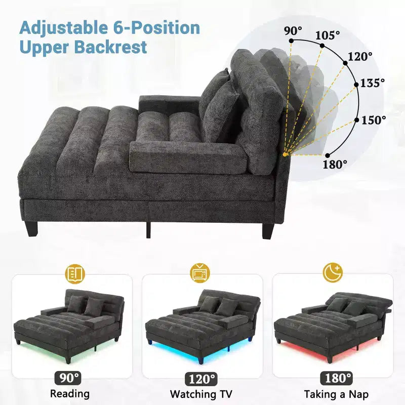 MAYEERTY Canapé chaise longue moderne 57,1 Canapé-lit en chenille avec dossier réglable pour salon Gris