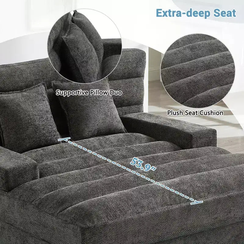 MAYEERTY Canapé chaise longue moderne 57,1 Canapé-lit en chenille avec dossier réglable pour salon Gris