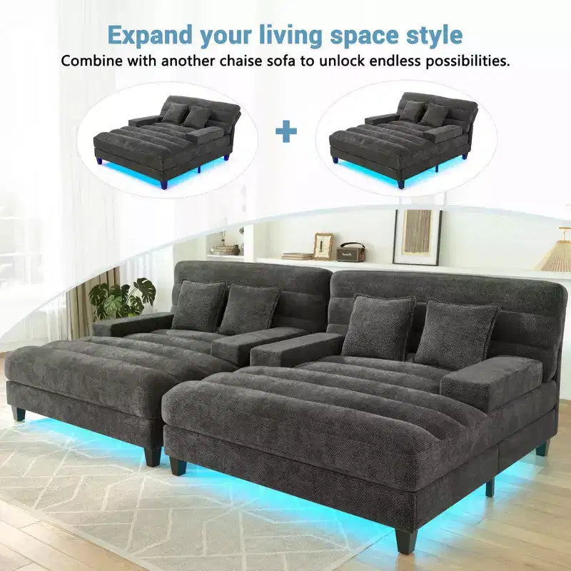MAYEERTY Canapé chaise longue moderne 57,1 Canapé-lit en chenille avec dossier réglable pour salon Gris