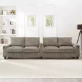 MAYEERTY 4 Seater Corduroy Sofa Couch 133 Modern Sofa with Ports Hidden Storage Arms Flip Top Cup Holders for Living Room Brown