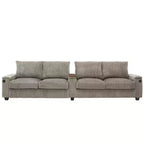 MAYEERTY 4 Seater Corduroy Sofa Couch 133 Modern Sofa with Ports Hidden Storage Arms Flip Top Cup Holders for Living Room Brown