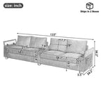 MAYEERTY 4 Seater Corduroy Sofa Couch 133 Modern Sofa with Ports Hidden Storage Arms Flip Top Cup Holders for Living Room Brown