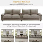MAYEERTY 4 Seater Corduroy Sofa Couch 133 Modern Sofa with Ports Hidden Storage Arms Flip Top Cup Holders for Living Room Brown