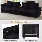 MAYEERTY 4 Seater Corduroy Sofa Couch 133 Modern Sofa with Ports Hidden Storage Arms Flip Top Cup Holders for Living Room Black