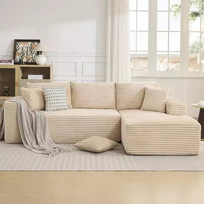 Canapé modulaire en forme de L de 274 cm, canapé moderne en velours côtelé, siège profond et moelleux sans structure, méridienne droite, sans assemblage, meuble de salon