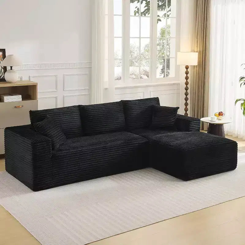 Canapé modulaire en forme de L de 274 cm, canapé moderne en velours côtelé, siège profond et moelleux sans structure, méridienne droite, sans assemblage, meuble de salon