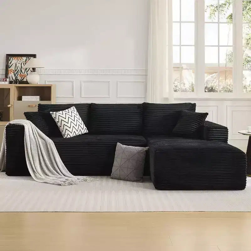 Canapé modulaire en forme de L de 274 cm, canapé moderne en velours côtelé, siège profond et moelleux sans structure, méridienne droite, sans assemblage, meuble de salon