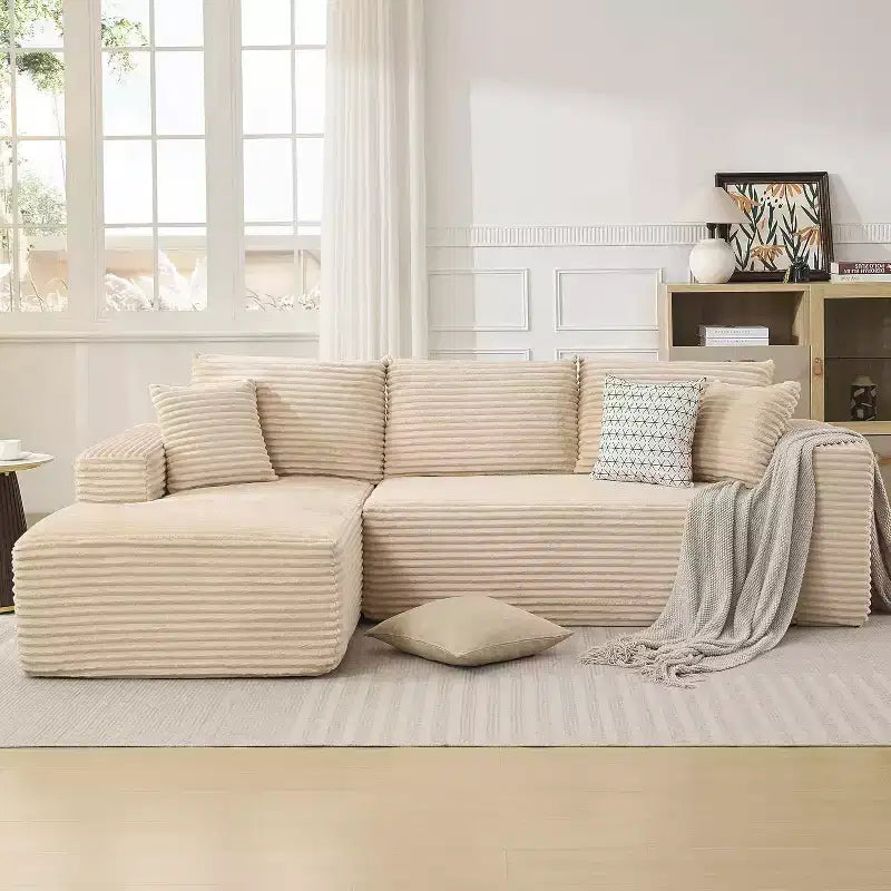 Canapé modulaire en forme de L de 274 cm, canapé moderne en velours côtelé, siège profond et moelleux sans structure, méridienne droite, sans assemblage, meuble de salon