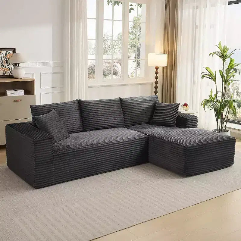 Canapé modulaire en forme de L de 274 cm, canapé moderne en velours côtelé, siège profond et moelleux sans structure, méridienne droite, sans assemblage, meuble de salon