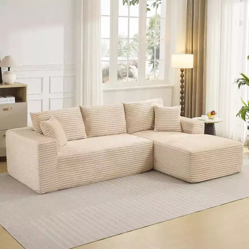 Canapé modulaire en forme de L de 274 cm, canapé moderne en velours côtelé, siège profond et moelleux sans structure, méridienne droite, sans assemblage, meuble de salon
