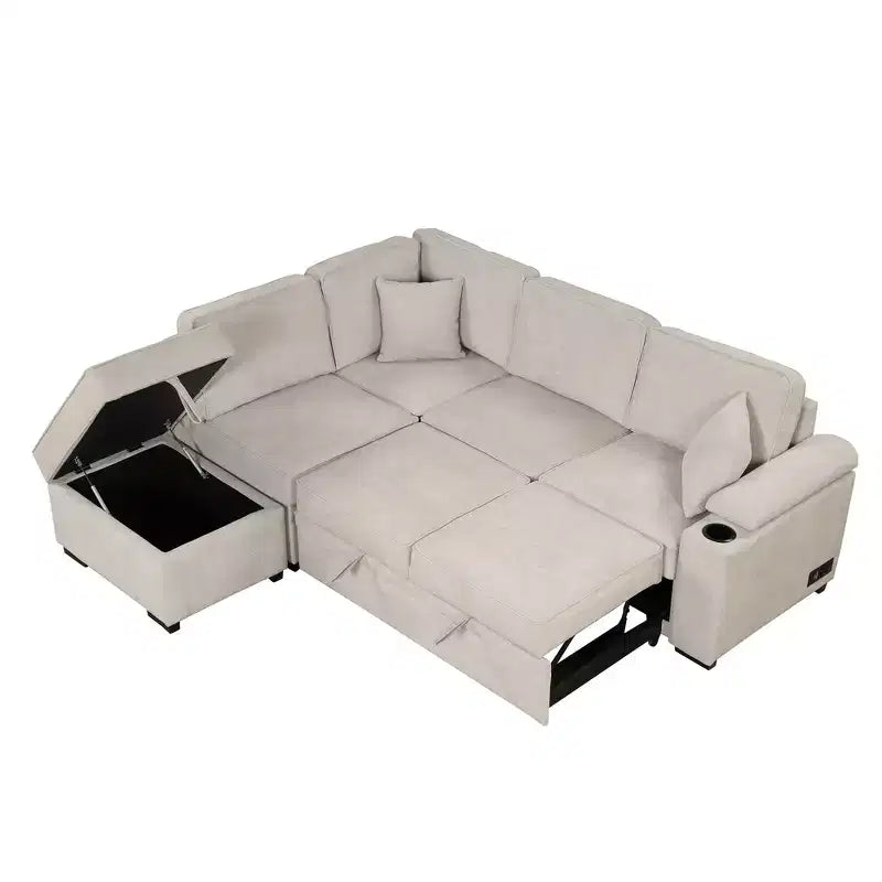 84.75 Sleeper Sofa Bed 2 in 1 Pull Out sofa bed L Shape Couch with Storage Ottoman for Living Room Bedroom Couch and Small Apartment