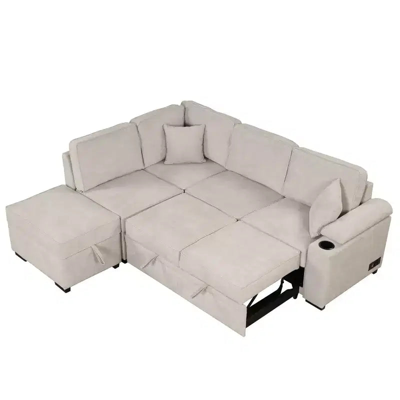 84.75 Sleeper Sofa Bed 2 in 1 Pull Out sofa bed L Shape Couch with Storage Ottoman for Living Room Bedroom Couch and Small Apartment