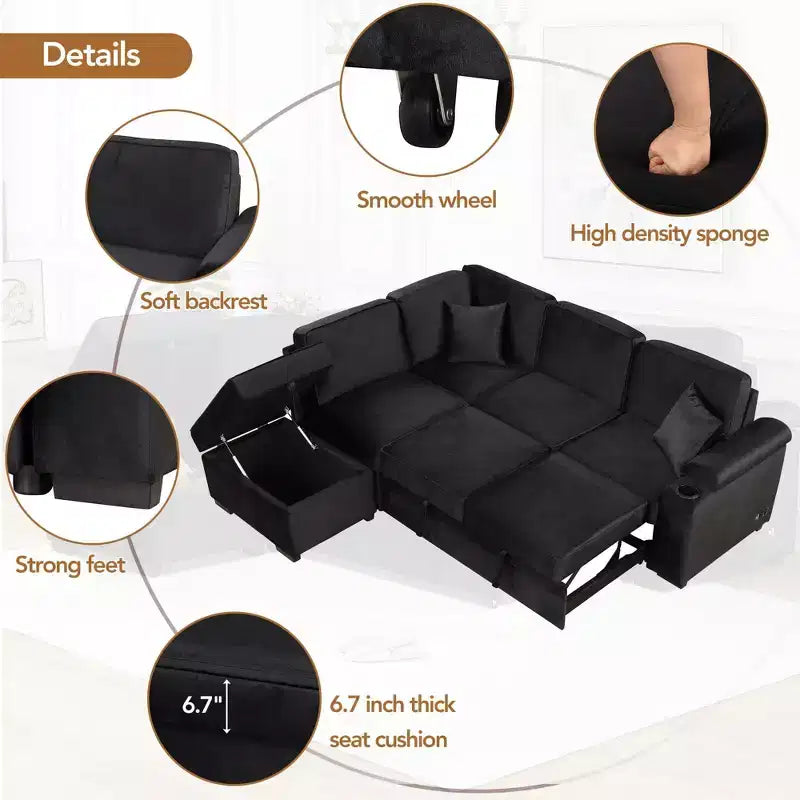84.75 Sleeper Sofa Bed 2 in 1 Pull Out sofa bed L Shape Couch with Storage Ottoman for Living Room Bedroom Couch and Small Apartment