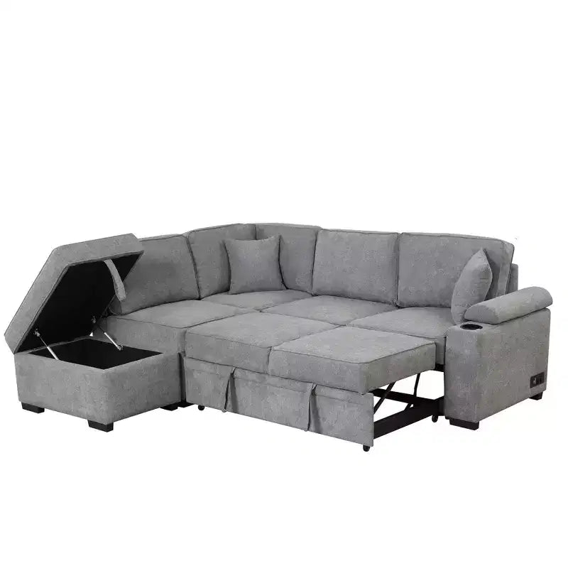 84.75 Sleeper Sofa Bed 2 in 1 Pull Out sofa bed L Shape Couch with Storage Ottoman for Living Room Bedroom Couch and Small Apartment