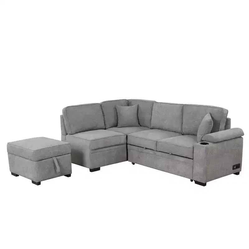 84.75 Sleeper Sofa Bed 2 in 1 Pull Out sofa bed L Shape Couch with Storage Ottoman for Living Room Bedroom Couch and Small Apartment