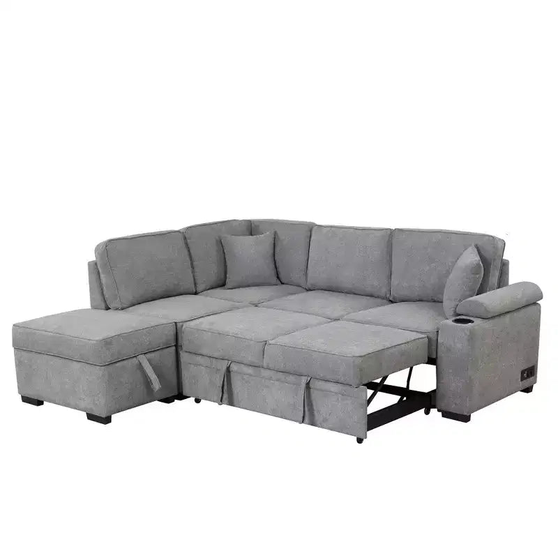 84.75 Sleeper Sofa Bed 2 in 1 Pull Out sofa bed L Shape Couch with Storage Ottoman for Living Room Bedroom Couch and Small Apartment