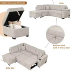 84.75 Sleeper Sofa Bed 2 in 1 Pull Out sofa bed L Shape Couch with Storage Ottoman for Living Room Bedroom Couch and Small Apartment