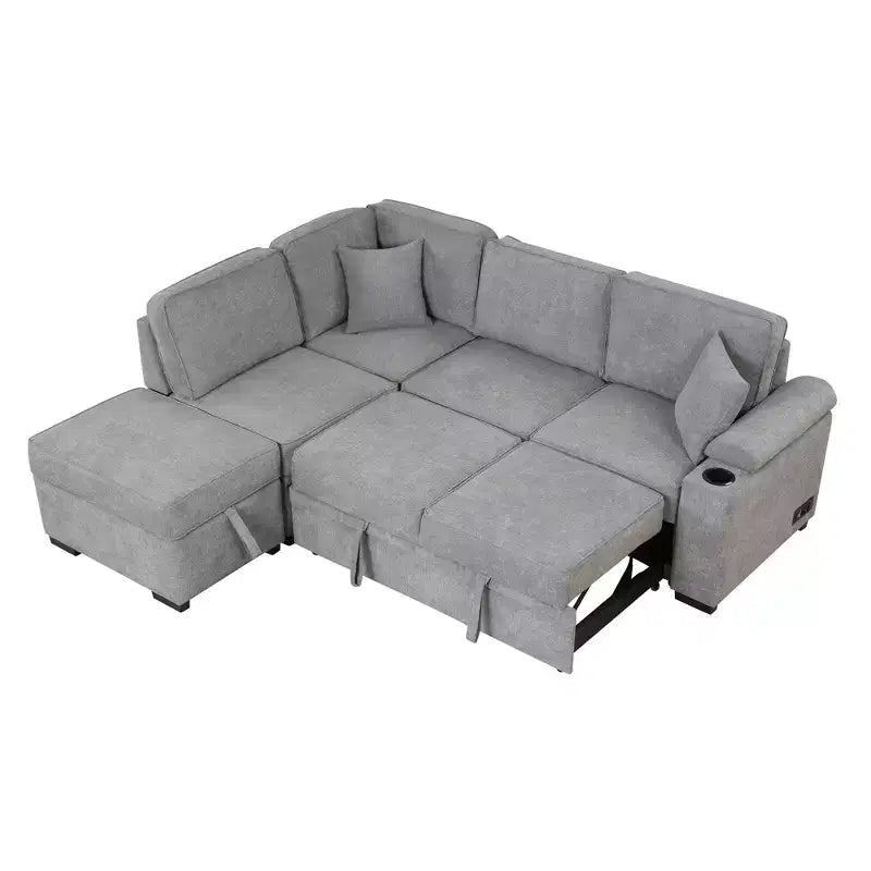 84.75 Sleeper Sofa Bed 2 in 1 Pull Out sofa bed L Shape Couch with Storage Ottoman for Living Room Bedroom Couch and Small Apartment