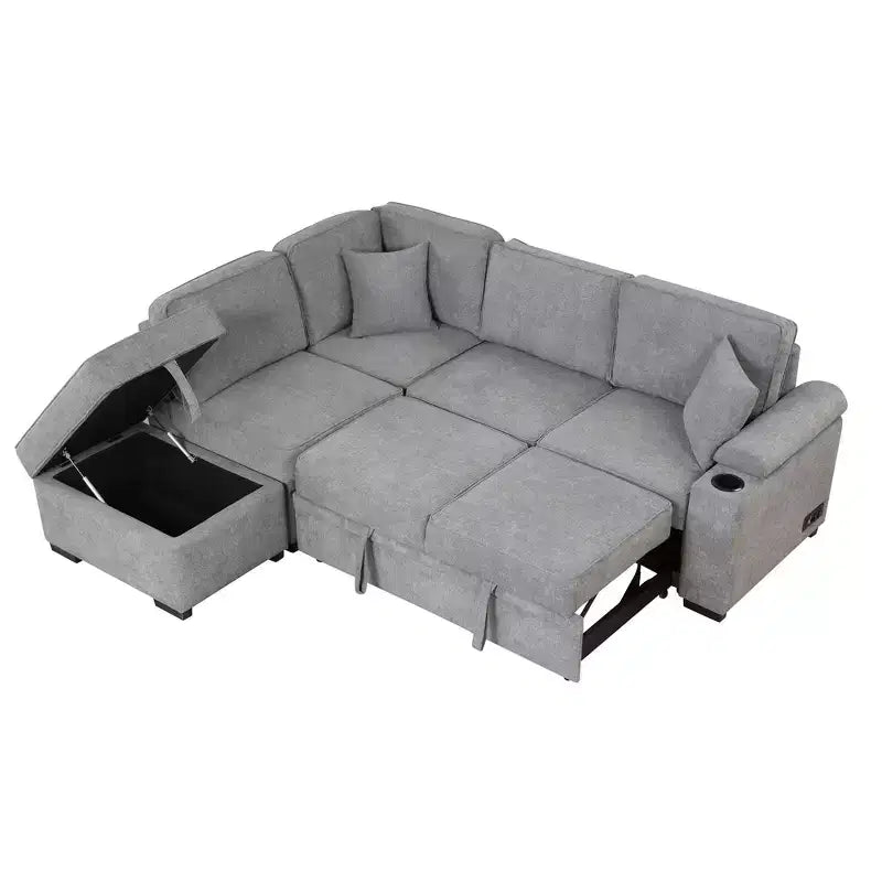 84.75 Sleeper Sofa Bed 2 in 1 Pull Out sofa bed L Shape Couch with Storage Ottoman for Living Room Bedroom Couch and Small Apartment