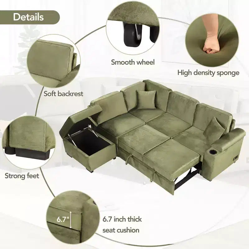 84.75 Sleeper Sofa Bed 2 in 1 Pull Out sofa bed L Shape Couch with Storage Ottoman for Living Room Bedroom Couch and Small Apartment
