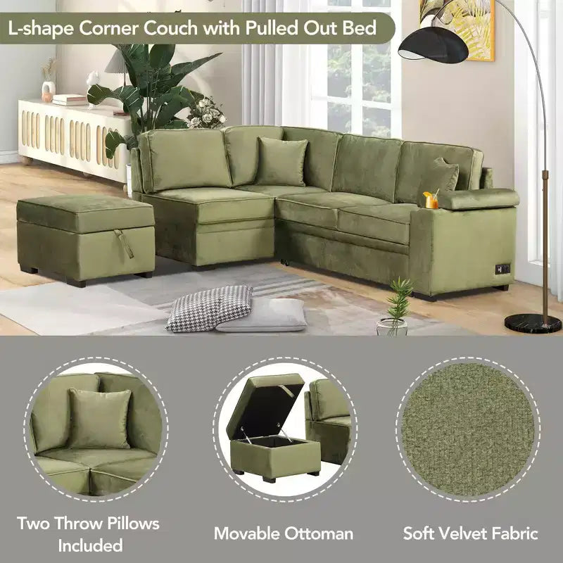 84.75 Sleeper Sofa Bed 2 in 1 Pull Out sofa bed L Shape Couch with Storage Ottoman for Living Room Bedroom Couch and Small Apartment