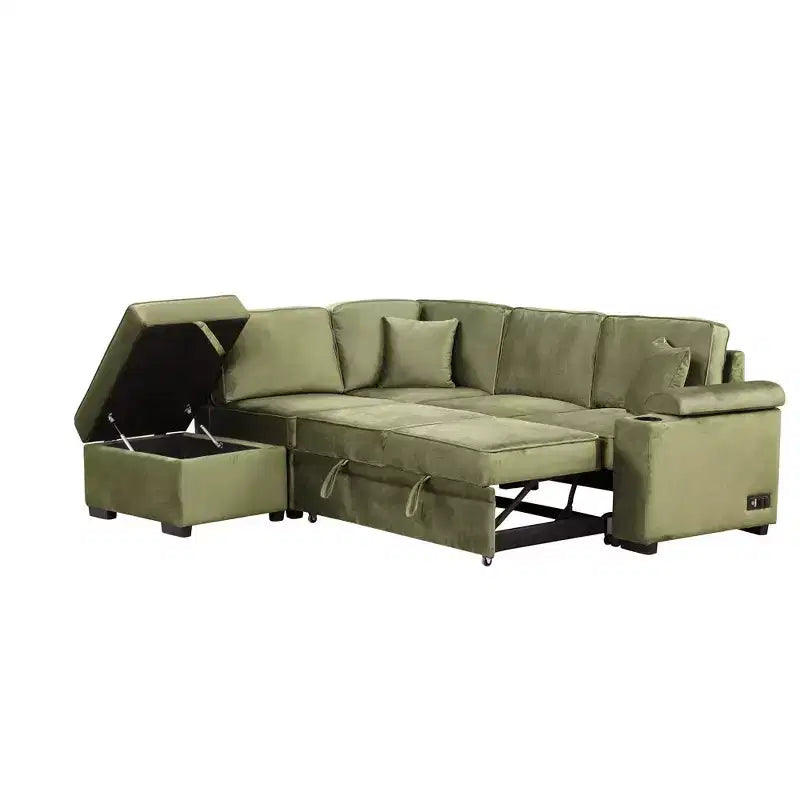 84.75 Sleeper Sofa Bed 2 in 1 Pull Out sofa bed L Shape Couch with Storage Ottoman for Living Room Bedroom Couch and Small Apartment