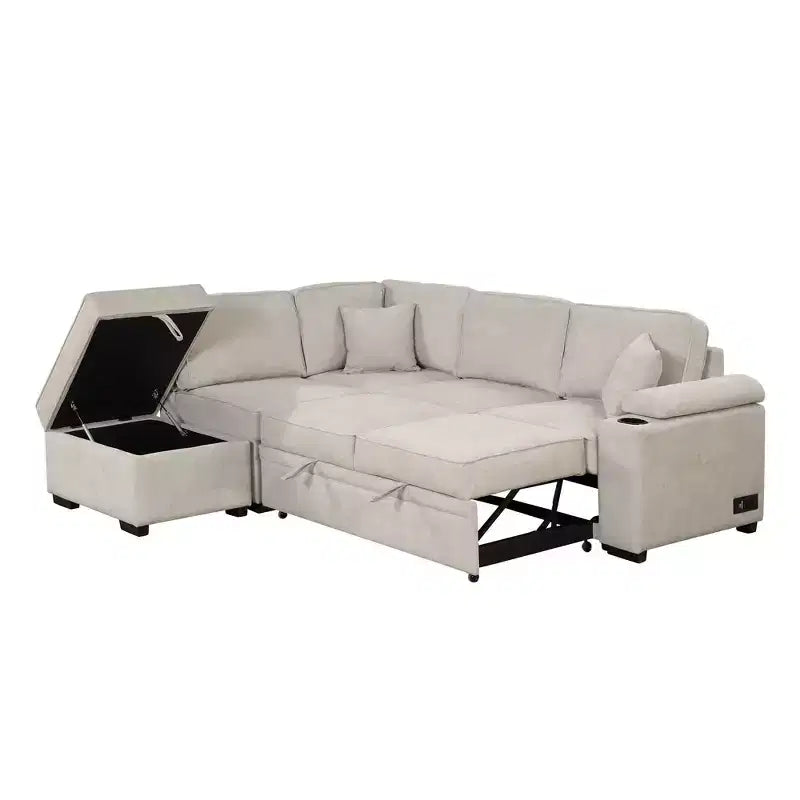 84.75 Sleeper Sofa Bed 2 in 1 Pull Out sofa bed L Shape Couch with Storage Ottoman for Living Room Bedroom Couch and Small Apartment