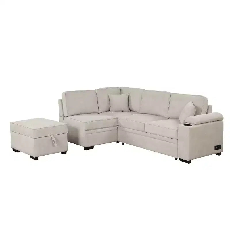 84.75 Sleeper Sofa Bed 2 in 1 Pull Out sofa bed L Shape Couch with Storage Ottoman for Living Room Bedroom Couch and Small Apartment