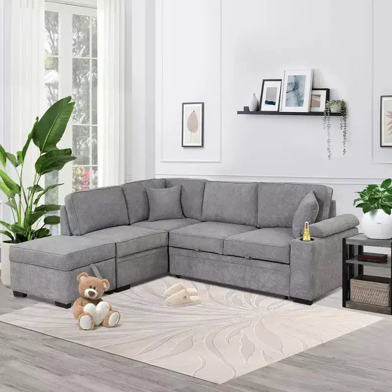 84.75 Sleeper Sofa Bed 2 in 1 Pull Out sofa bed L Shape Couch with Storage Ottoman for Living Room Bedroom Couch and Small Apartment