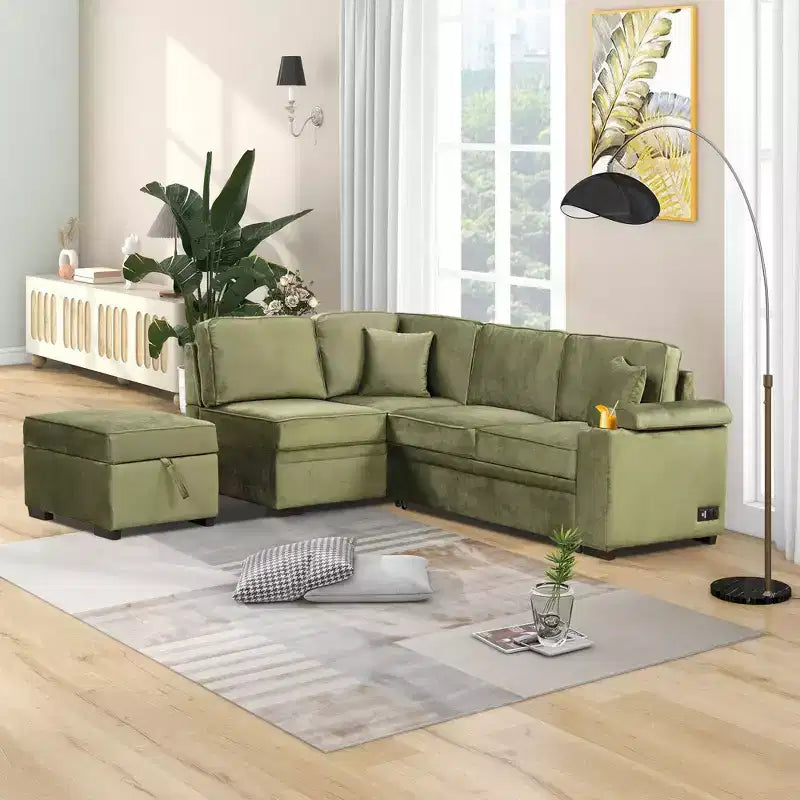 84.75 Sleeper Sofa Bed 2 in 1 Pull Out sofa bed L Shape Couch with Storage Ottoman for Living Room Bedroom Couch and Small Apartment