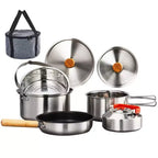 ROVSUN 6pcs Cookware Set, Stainless Steel Lightweight with Travel Bag for Open Fire, Camping, Outdoor Cooking for 4-6