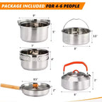 ROVSUN 6pcs Cookware Set, Stainless Steel Lightweight with Travel Bag for Open Fire, Camping, Outdoor Cooking for 4-6