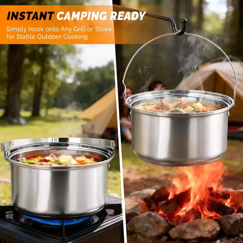 ROVSUN 6pcs Cookware Set, Stainless Steel Lightweight with Travel Bag for Open Fire, Camping, Outdoor Cooking for 4-6