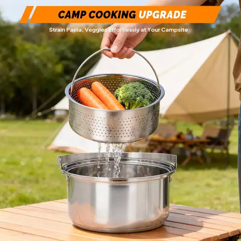 ROVSUN 6pcs Cookware Set, Stainless Steel Lightweight with Travel Bag for Open Fire, Camping, Outdoor Cooking for 4-6
