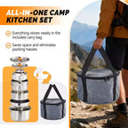 ROVSUN 6pcs Cookware Set, Stainless Steel Lightweight with Travel Bag for Open Fire, Camping, Outdoor Cooking for 4-6